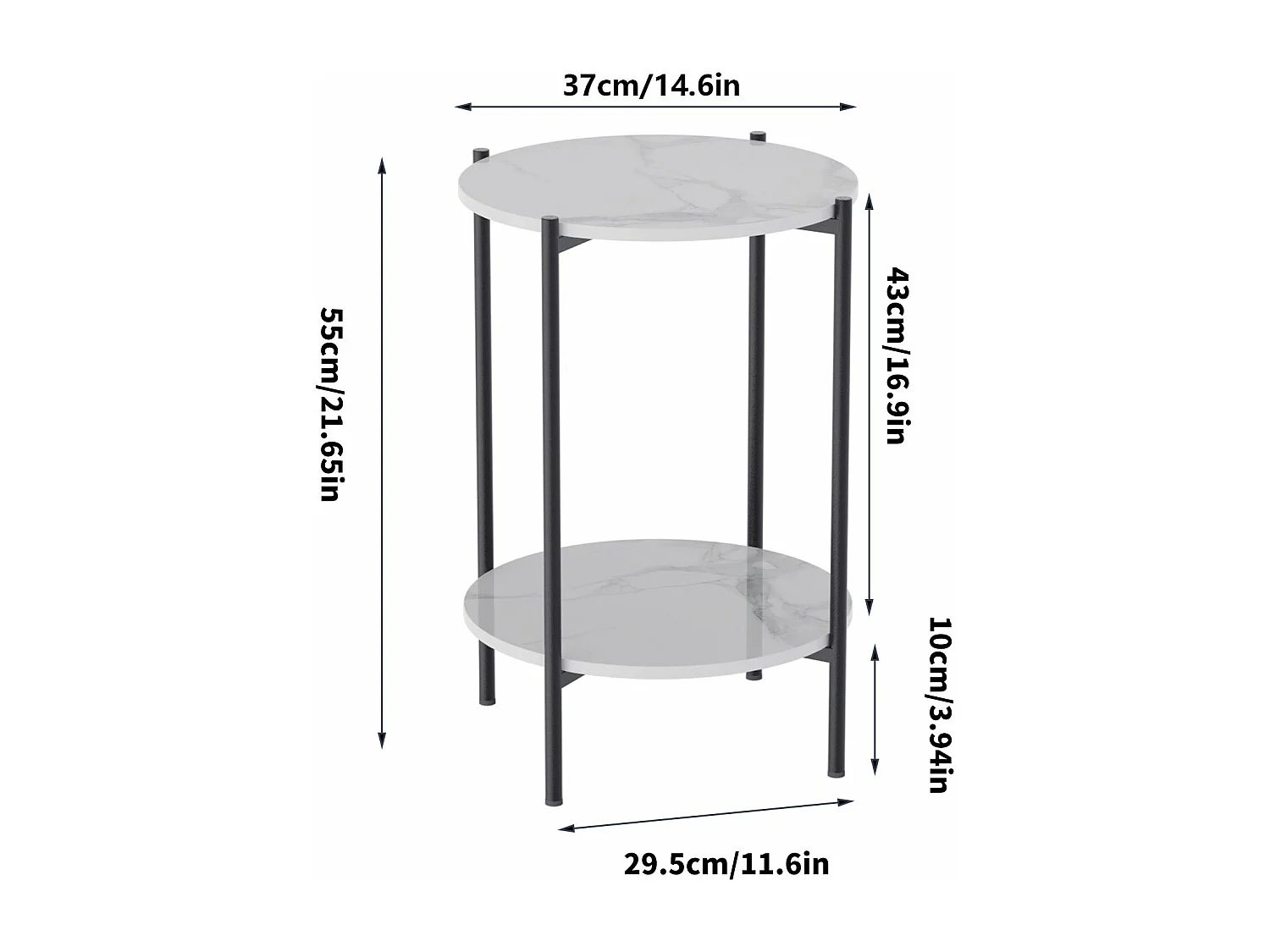 Table de canapé marbre ronde métal design modern à 2 niveaux 40x40x56cm