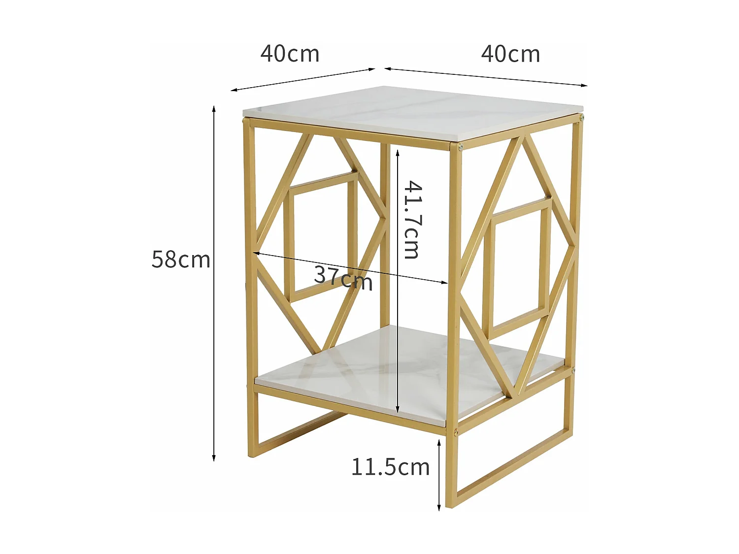 Table d'appoint marbre carré à 2 niveaux design géométrique pour salon café 40x40x58cm
