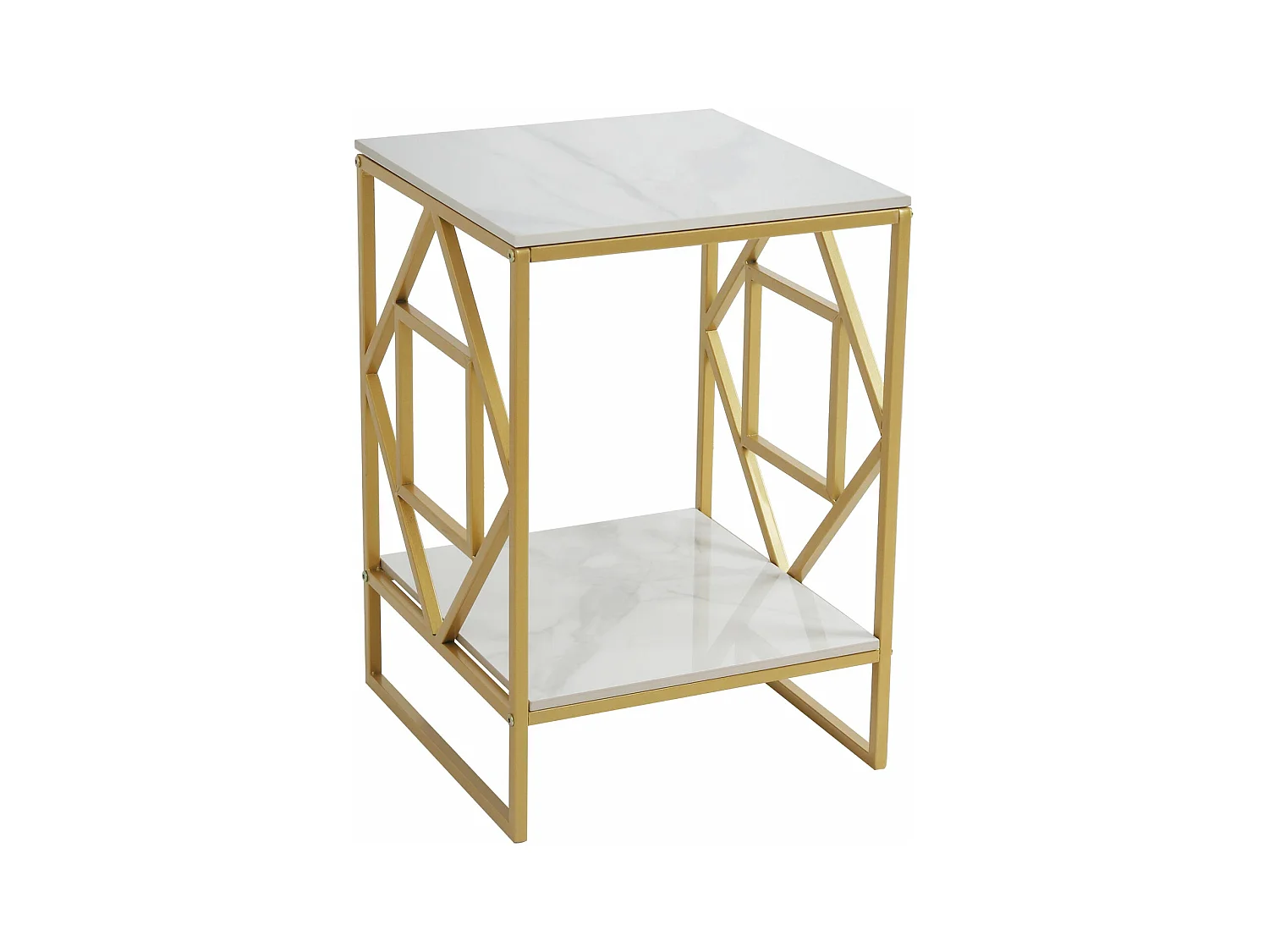 Table d'appoint marbre carré à 2 niveaux design géométrique pour salon café 40x40x58cm