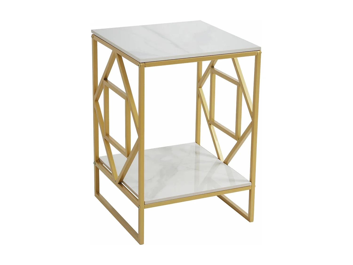 Table d'appoint marbre carré à 2 niveaux design géométrique pour salon café 40x40x58cm