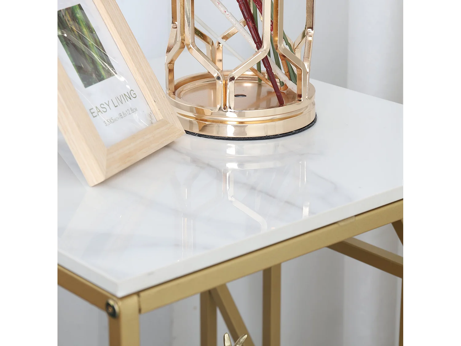 Table d'appoint marbre carré à 2 niveaux design géométrique pour salon café 40x40x58cm