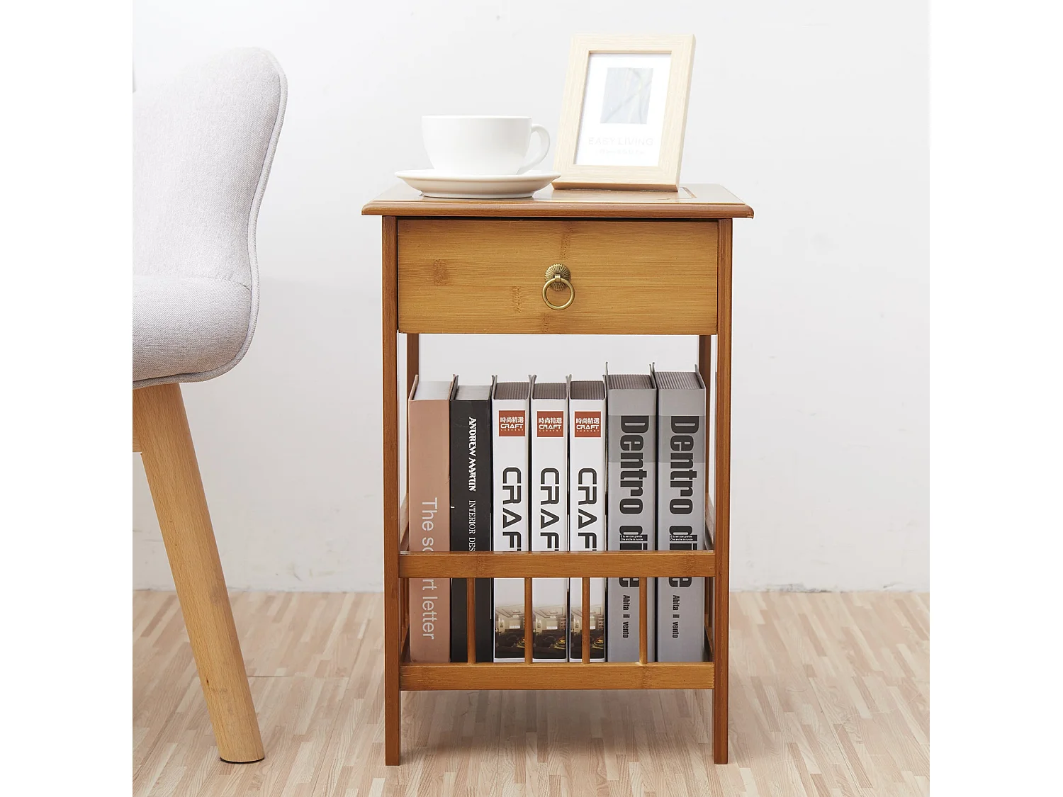 Table de chevet bambou étagère de rangement vintage pour salon chambre bureau 30x30x49cm
