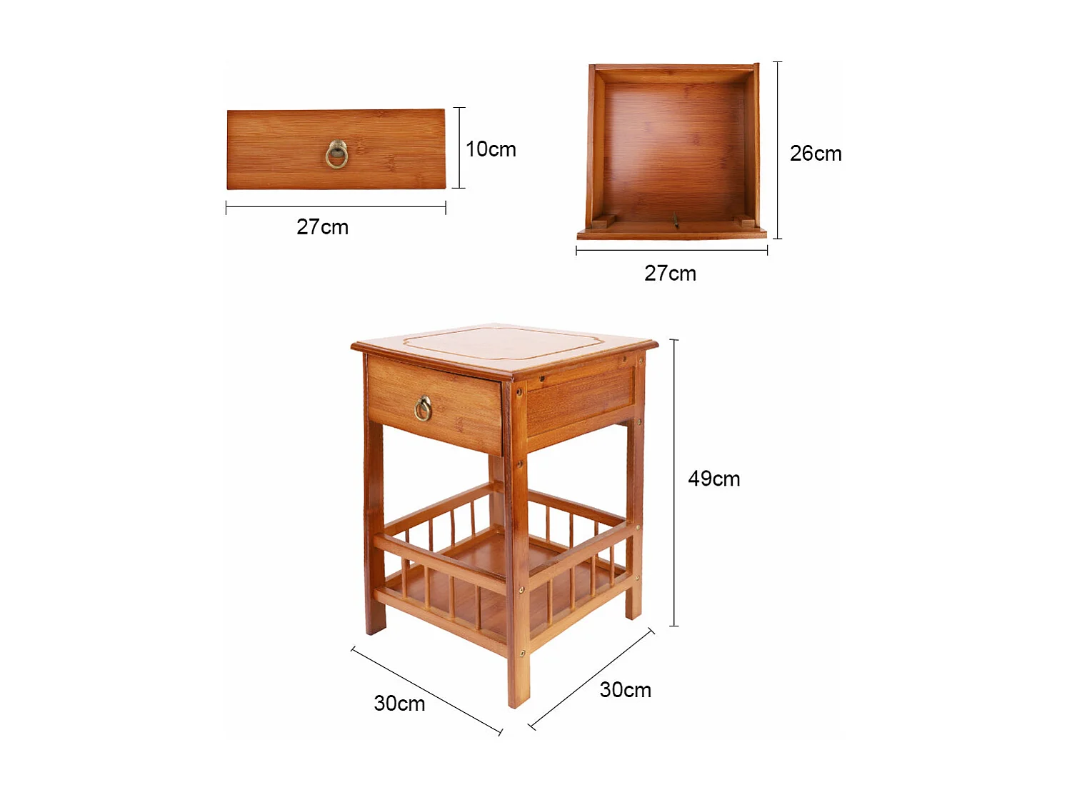 Table de chevet bambou étagère de rangement vintage pour salon chambre bureau 30x30x49cm