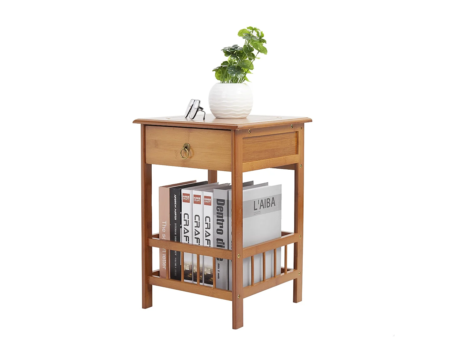 Table de chevet bambou étagère de rangement vintage pour salon chambre bureau 30x30x49cm