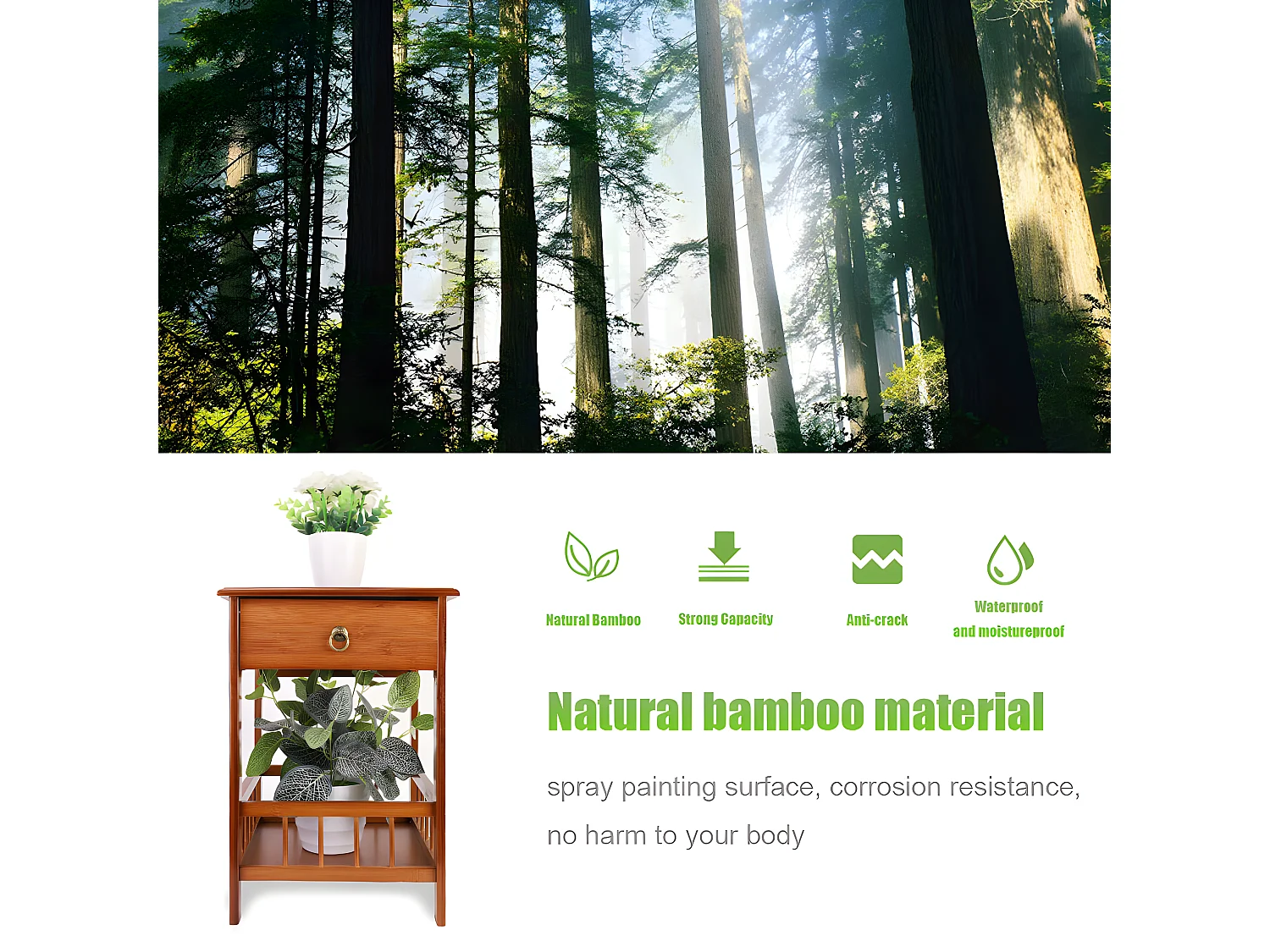 Table de chevet bambou étagère de rangement vintage pour salon chambre bureau 30x30x49cm