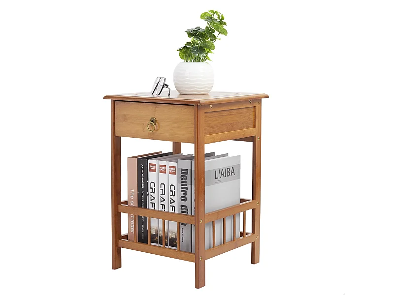 Table de chevet bambou étagère de rangement vintage pour salon chambre bureau 30x30x49cm