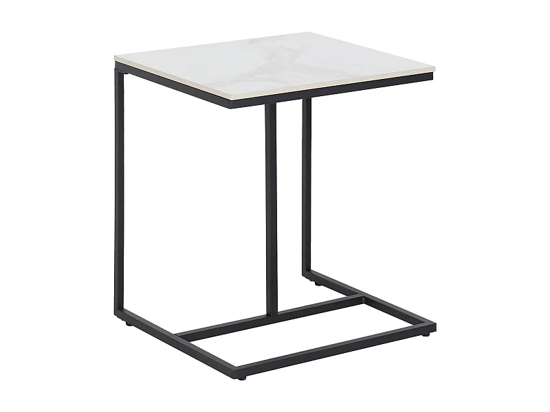 Table d’appoint marbre blanc bout de canapé en scandinave cadre en métal 45x39.5x52.5cm