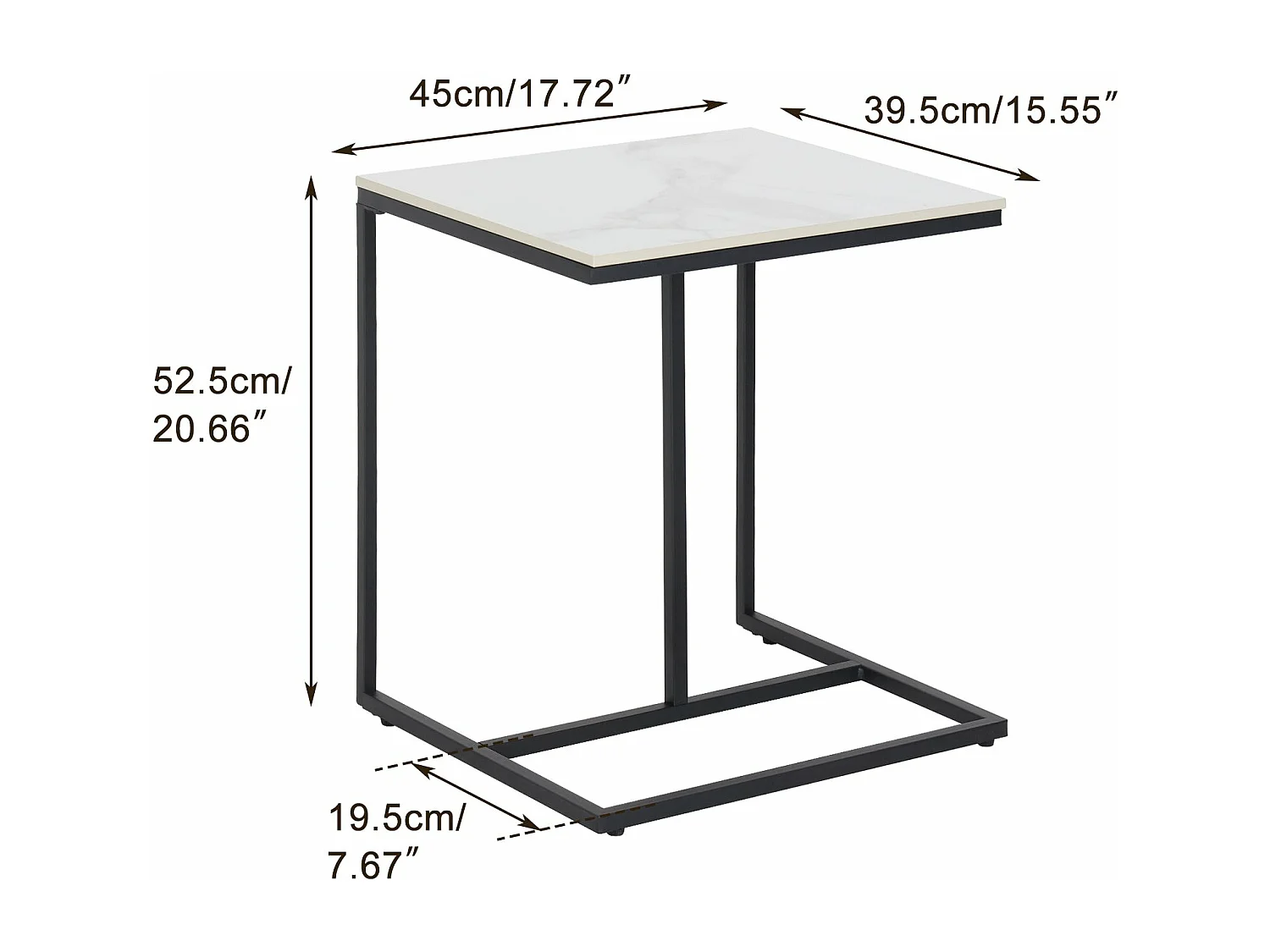 Table d’appoint marbre blanc bout de canapé en scandinave cadre en métal 45x39.5x52.5cm