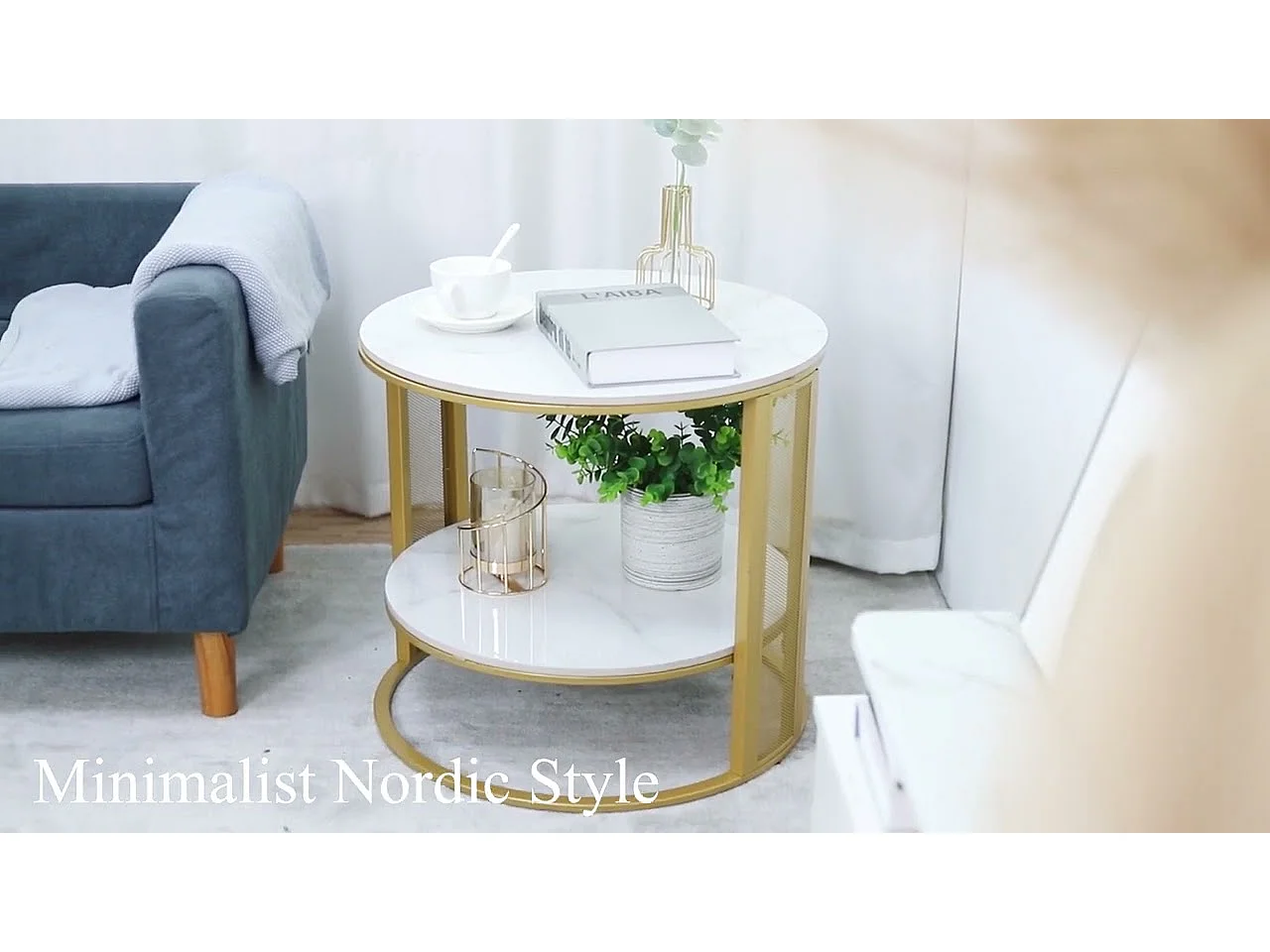 Table basse marbre rond design blanc guéridons de salon moderne et scandinave pour chambre 55x55x51cm