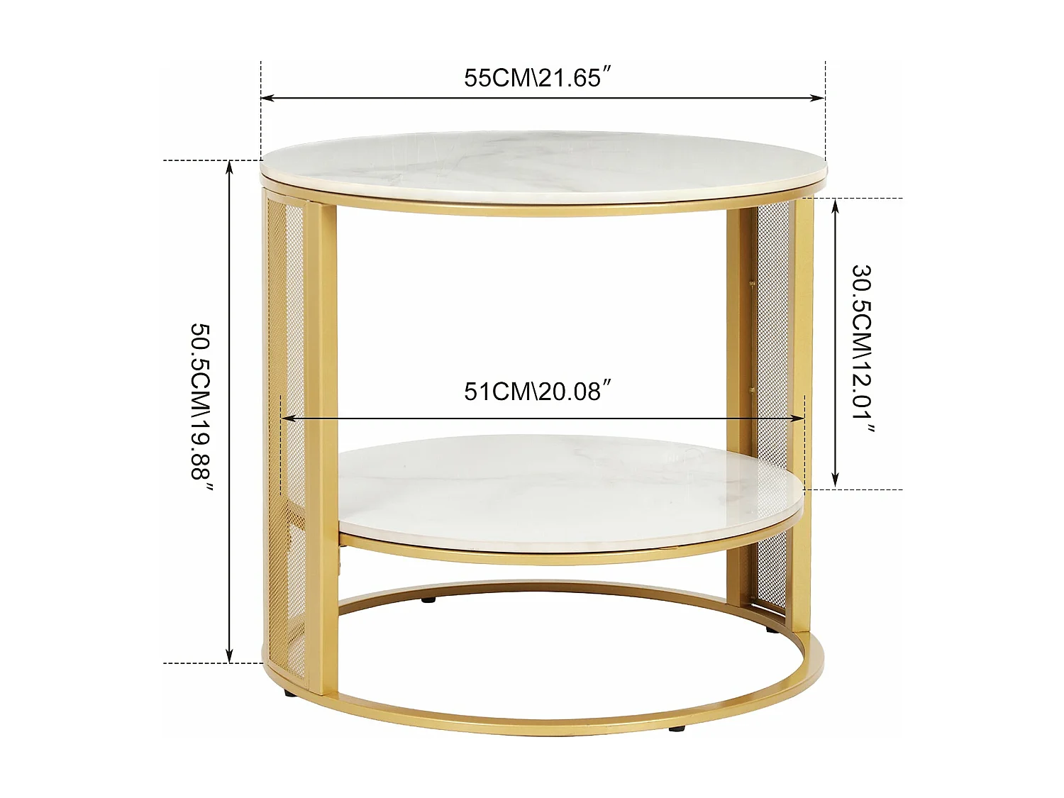 Table basse marbre rond design blanc guéridons de salon moderne et scandinave pour chambre 55x55x51cm