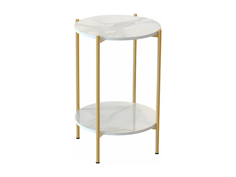 Table d'appoint marbre ronde métal design modern à 2 niveaux 40x40x56cm