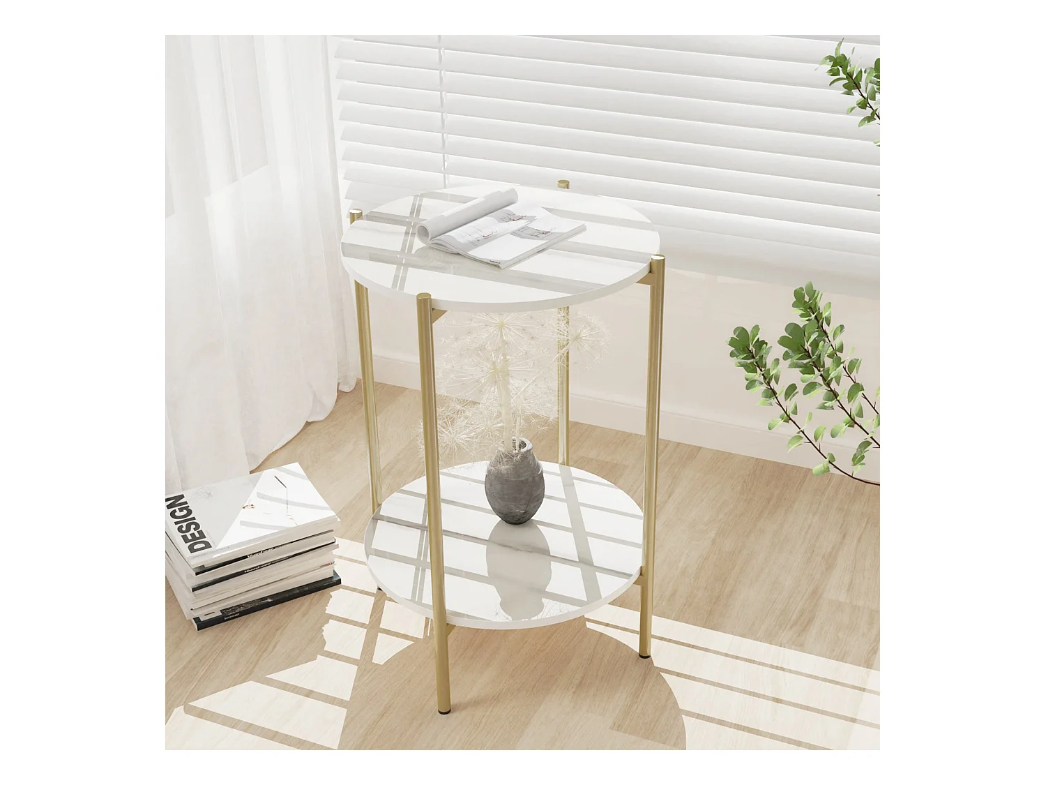 Table d'appoint marbre ronde métal design modern à 2 niveaux 40x40x56cm