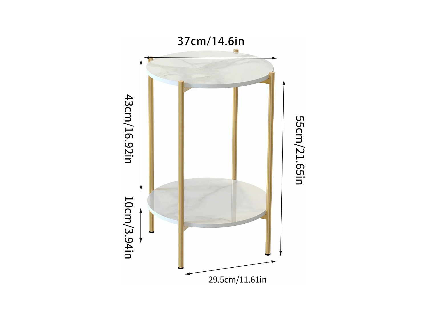 Table d'appoint marbre ronde métal design modern à 2 niveaux 40x40x56cm