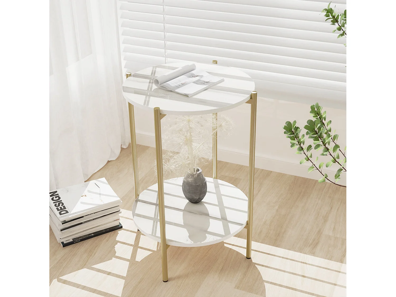 Table d'appoint marbre ronde métal design modern à 2 niveaux 40x40x56cm