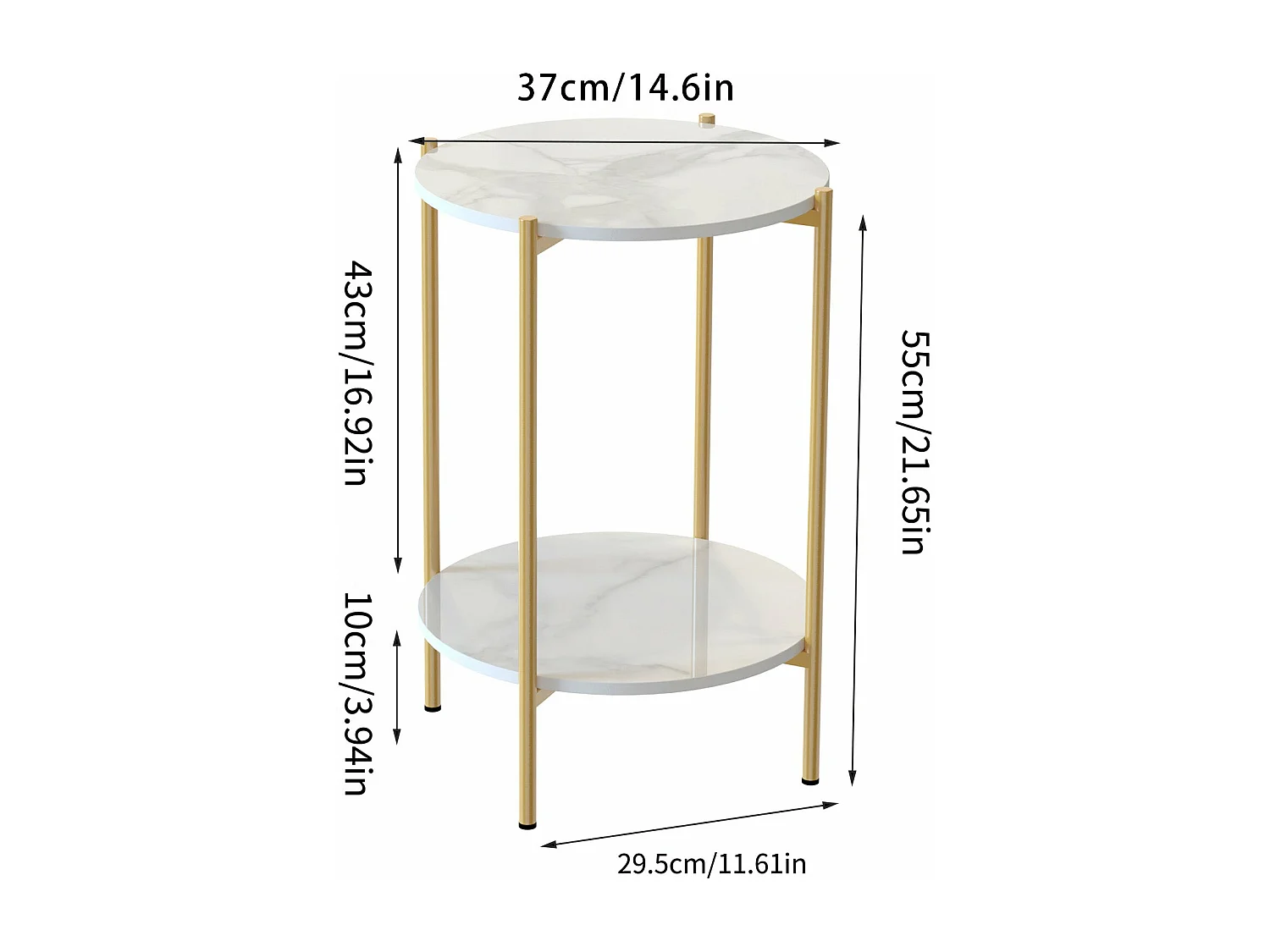 Table d'appoint marbre ronde métal design modern à 2 niveaux 40x40x56cm