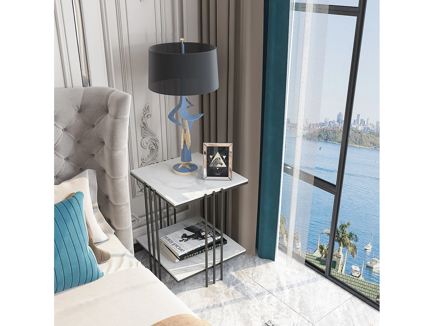 Table basse gigogne ronde marbre salon en pierre frittée lot de 2 design marbre 80x80x40cm / 45x45x50cm