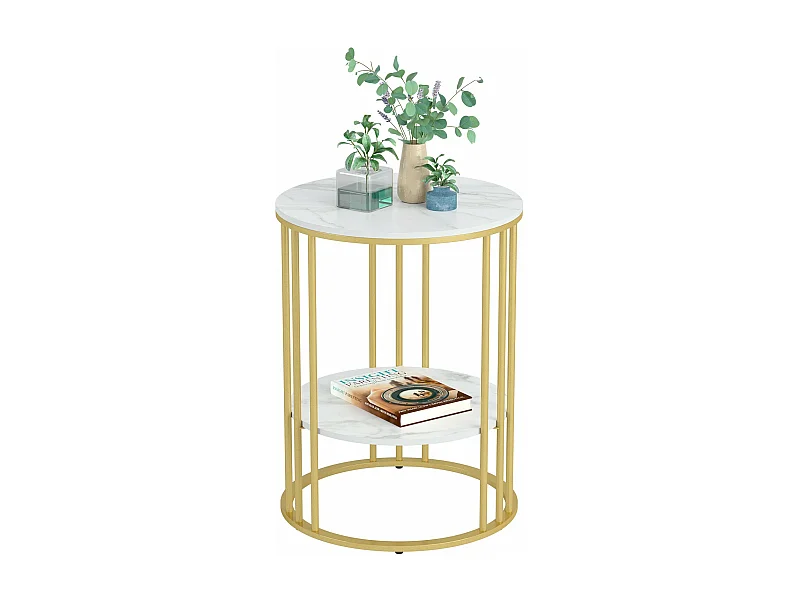 Table d'appoint bout de canapé ronde en marbre pour salon chevet 40x40x54cm