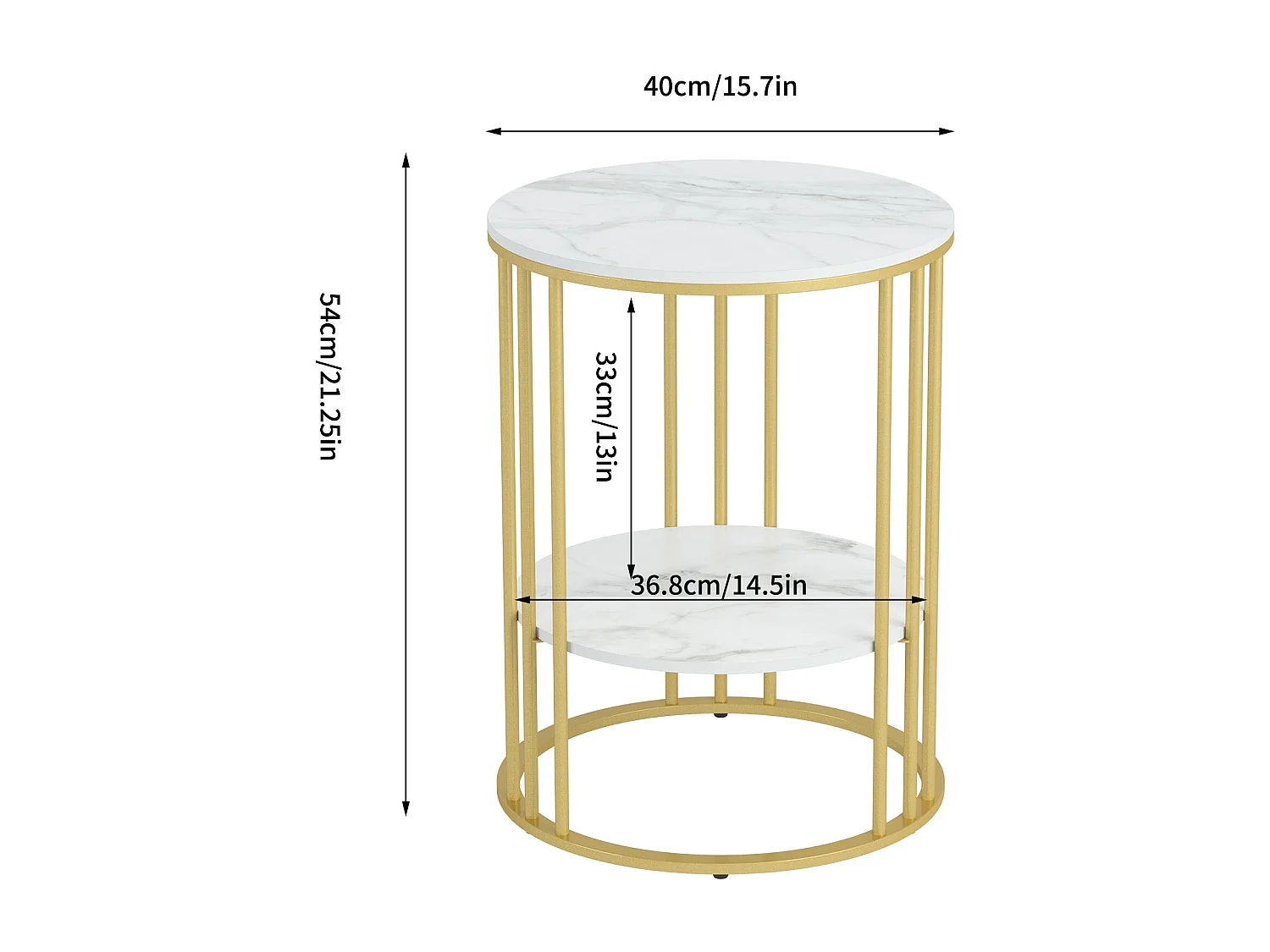 Table d'appoint bout de canapé ronde en marbre pour salon chevet 40x40x54cm