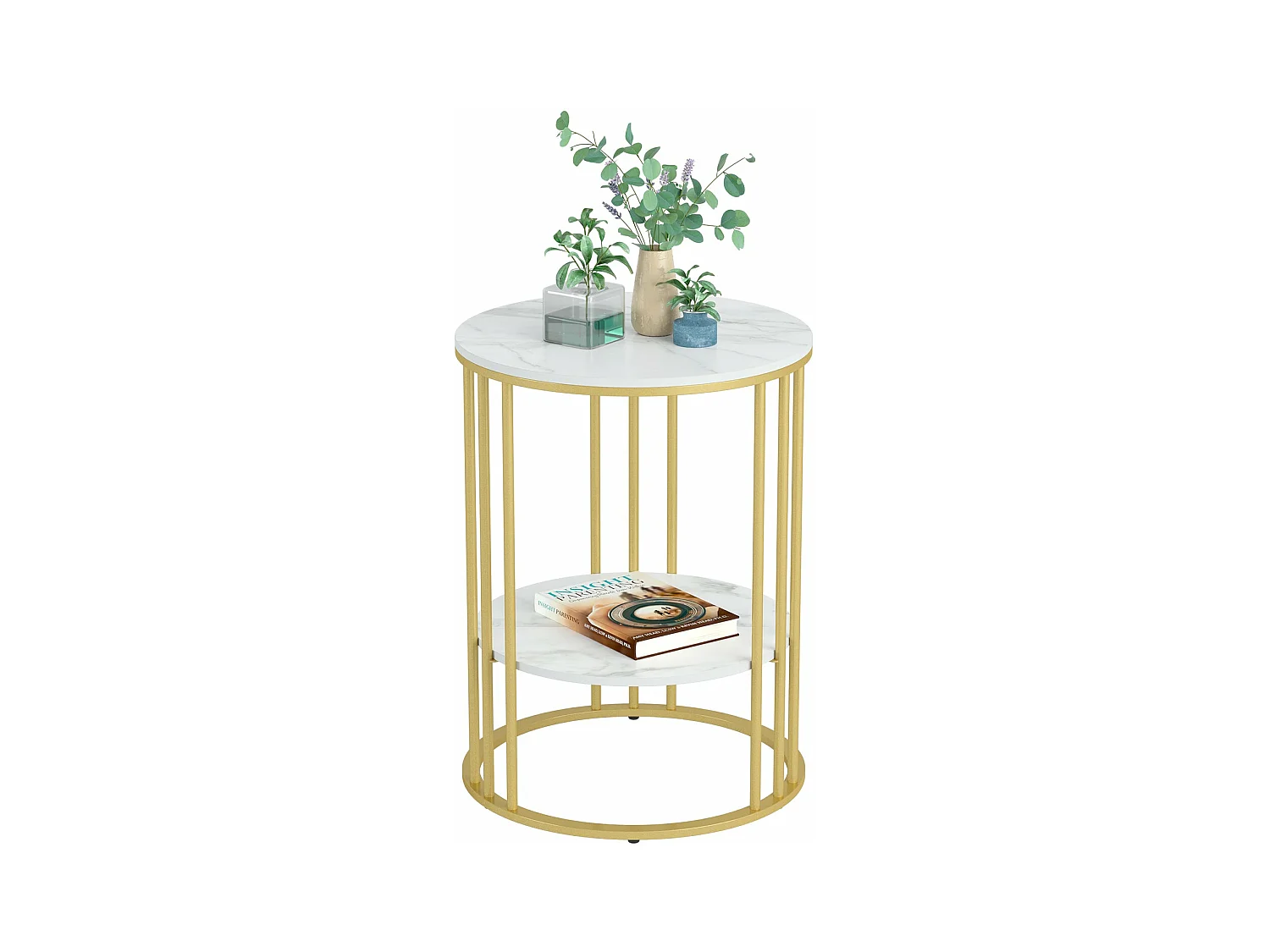 Table d'appoint bout de canapé ronde en marbre pour salon chevet 40x40x54cm