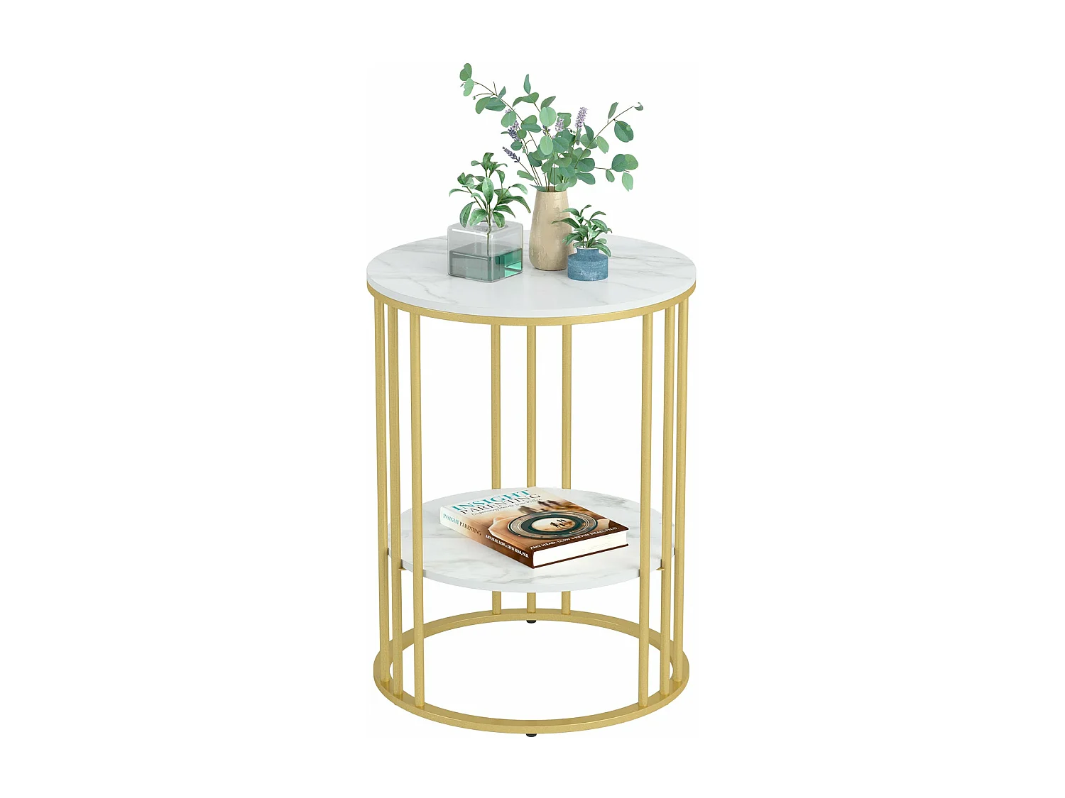 Table d'appoint bout de canapé ronde en marbre pour salon chevet 40x40x54cm