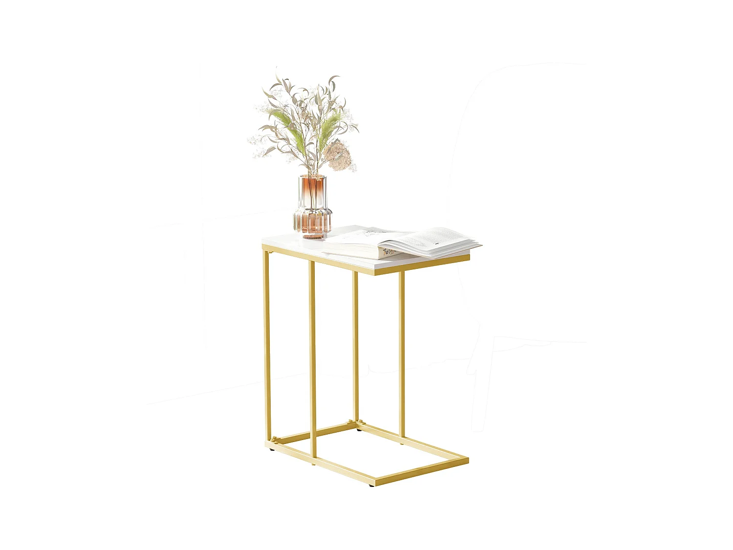 Table de canapé marbre de salon métal guéridon rectangulaire pour salon bureau chambre 45x30x55cm