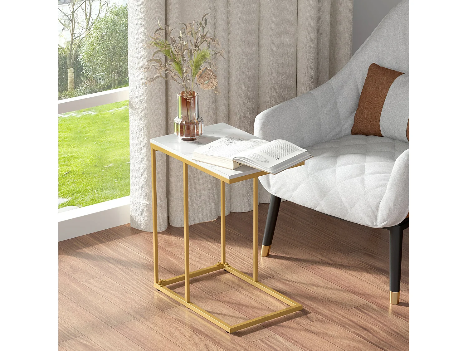 Table de canapé marbre de salon métal guéridon rectangulaire pour salon bureau chambre 45x30x55cm