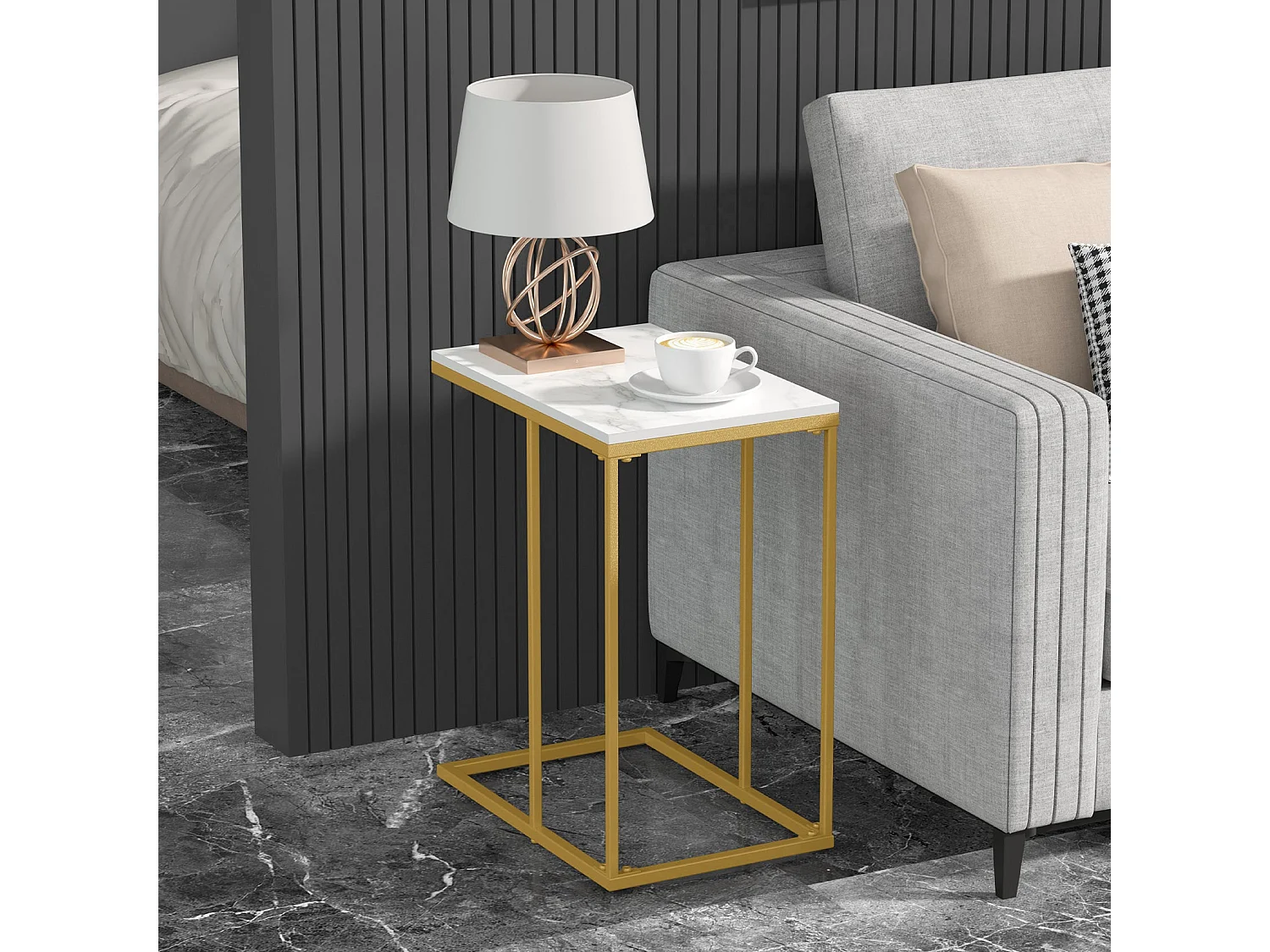 Table de canapé marbre de salon métal guéridon rectangulaire pour salon bureau chambre 45x30x55cm