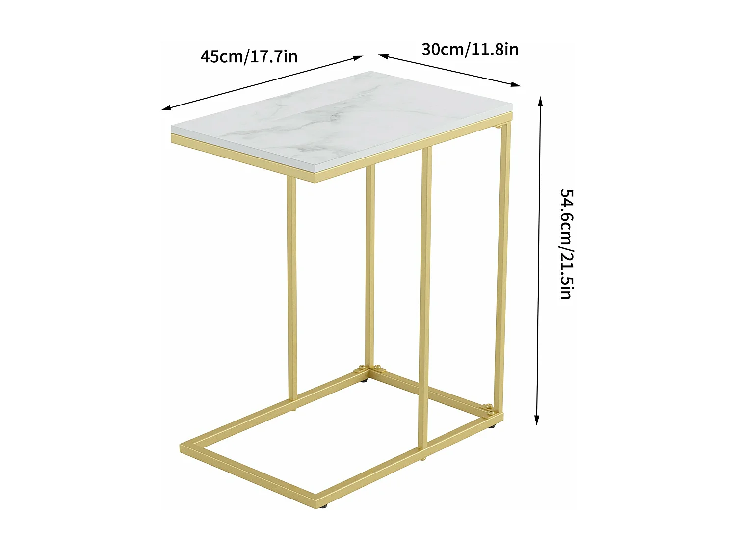 Table de canapé marbre de salon métal guéridon rectangulaire pour salon bureau chambre 45x30x55cm