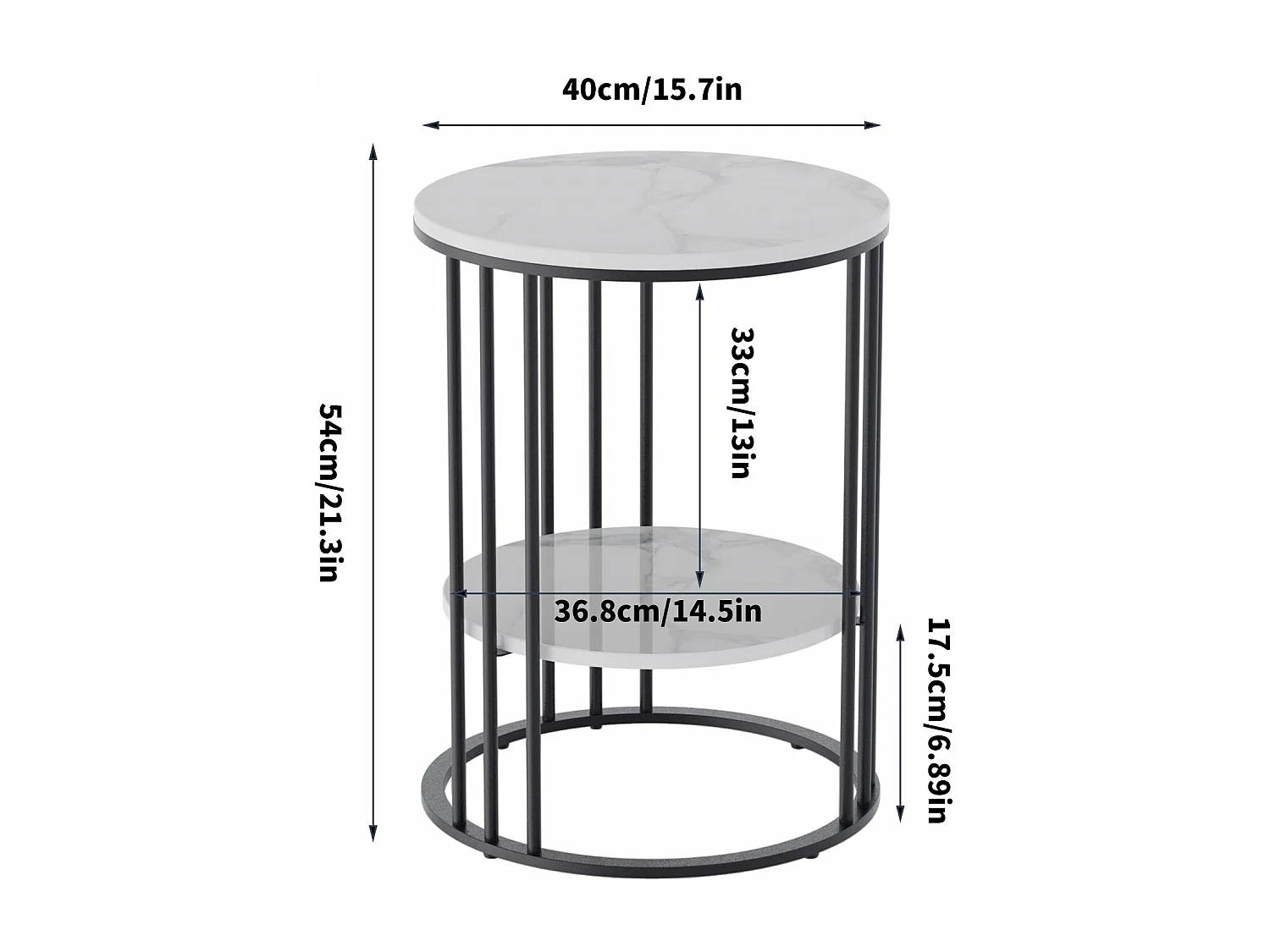 Table de chevet bout de canapé ronde en marbre pour salon chevet 40x40x54cm