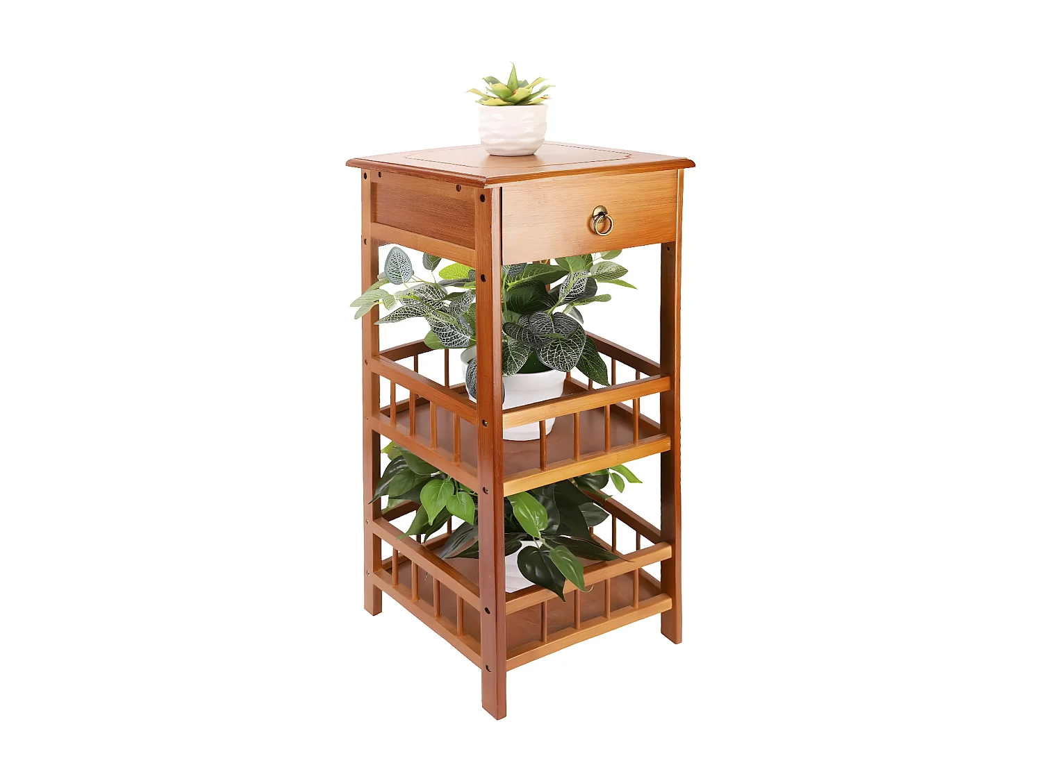 Table de chevet bambou étagère bois de rangement vintage pour chambre bureau 30x30x78cm