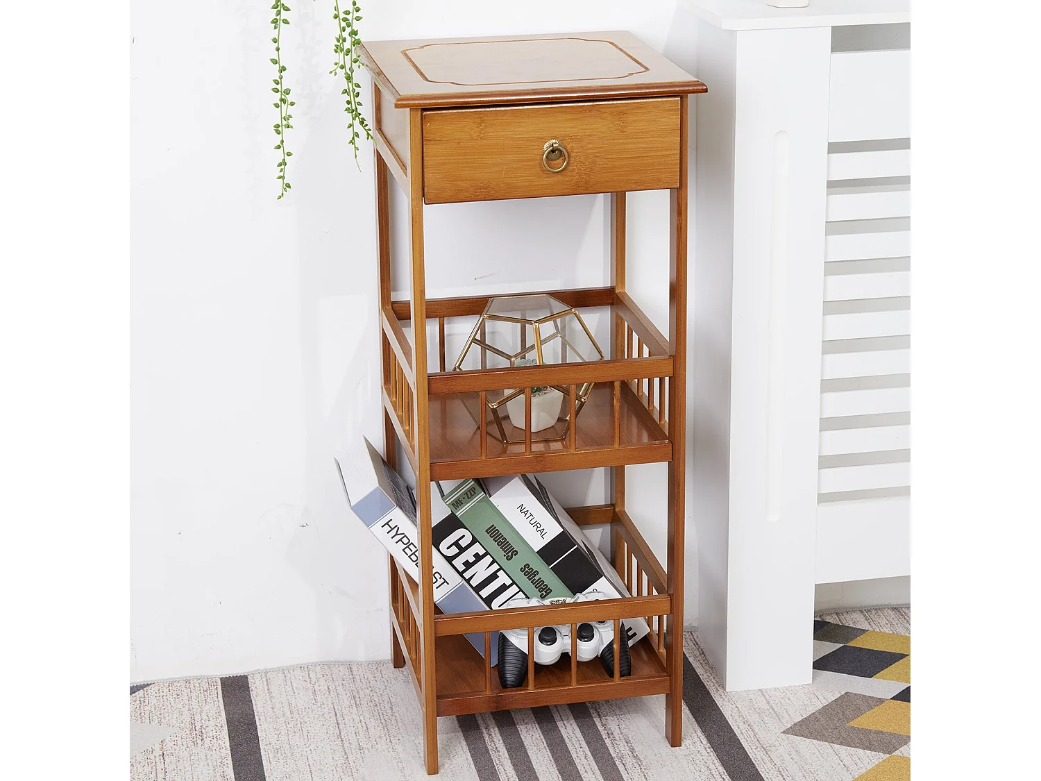 Table de chevet bambou étagère bois de rangement vintage pour chambre bureau 30x30x78cm