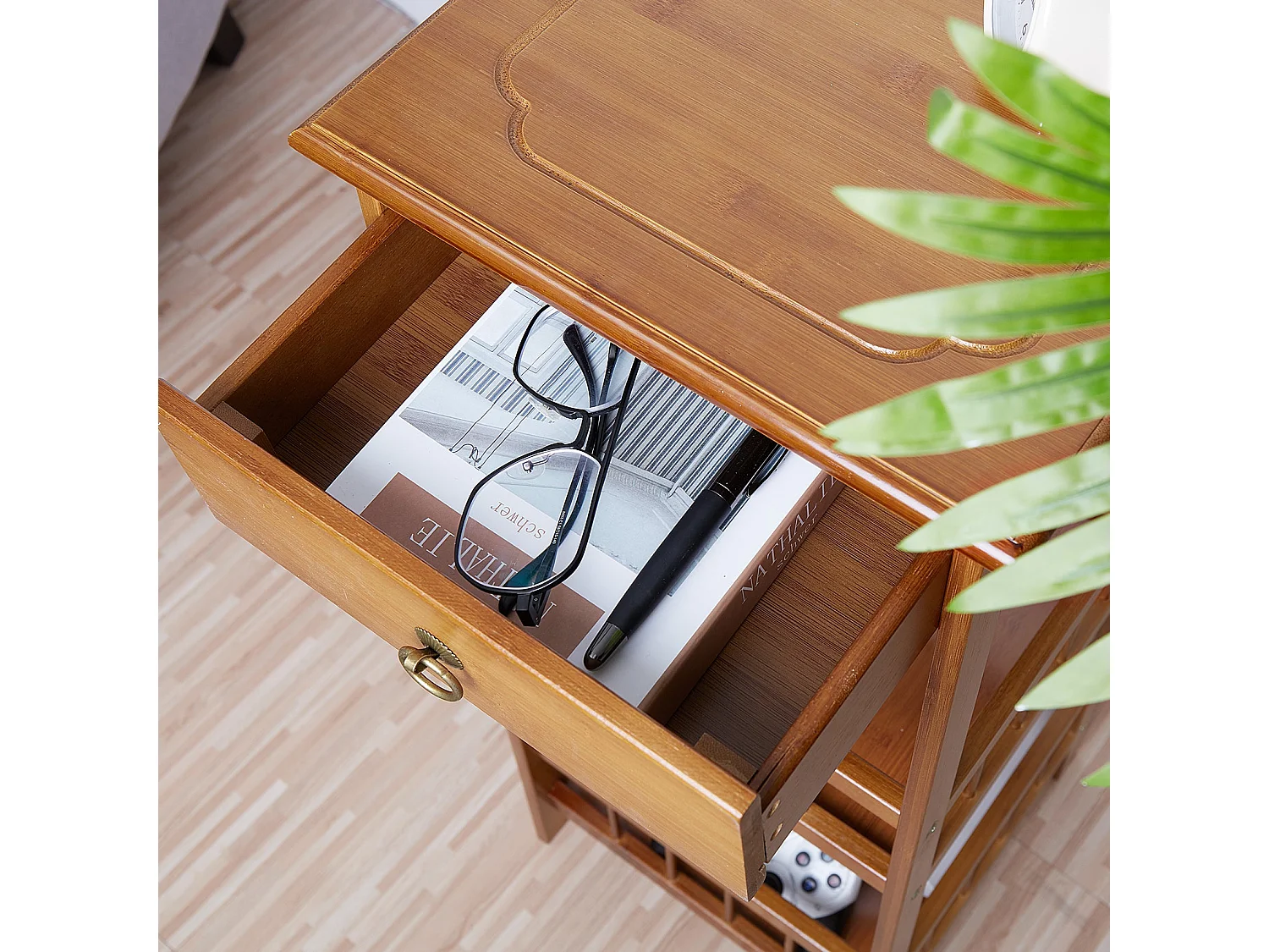 Table de chevet bambou étagère bois de rangement vintage pour chambre bureau 30x30x78cm