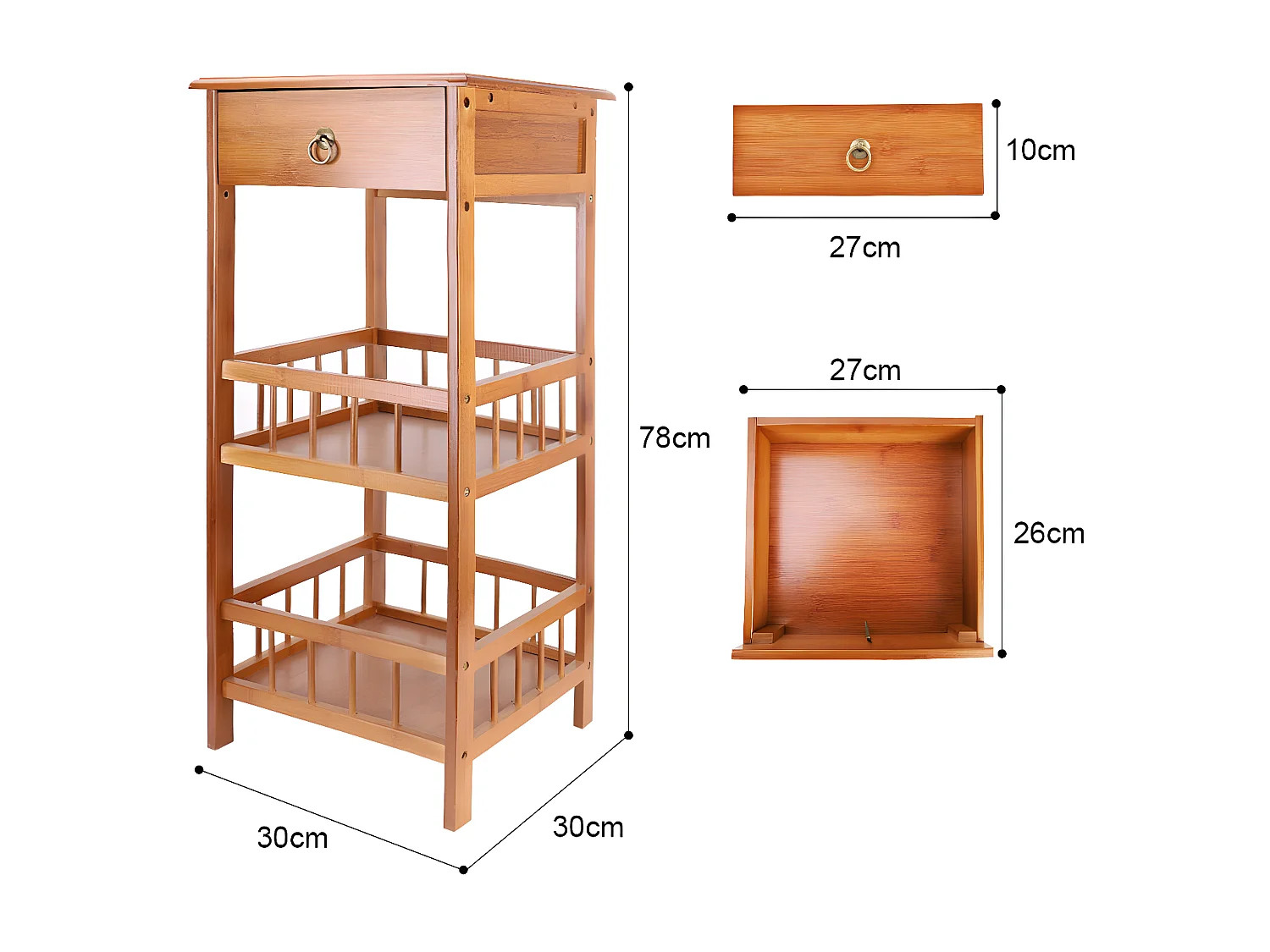 Table de chevet bambou étagère bois de rangement vintage pour chambre bureau 30x30x78cm