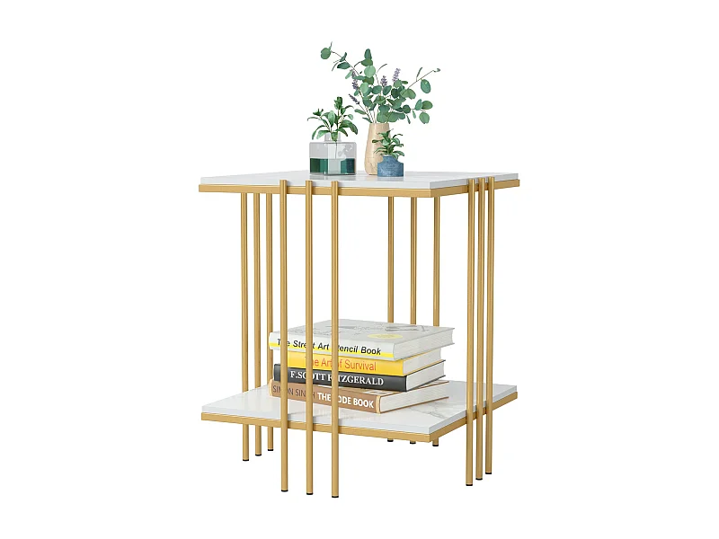 Table d'appoint marbre carrée bout de canapé à 2 niveaux moderne pour salon chambre 45x45x56cm