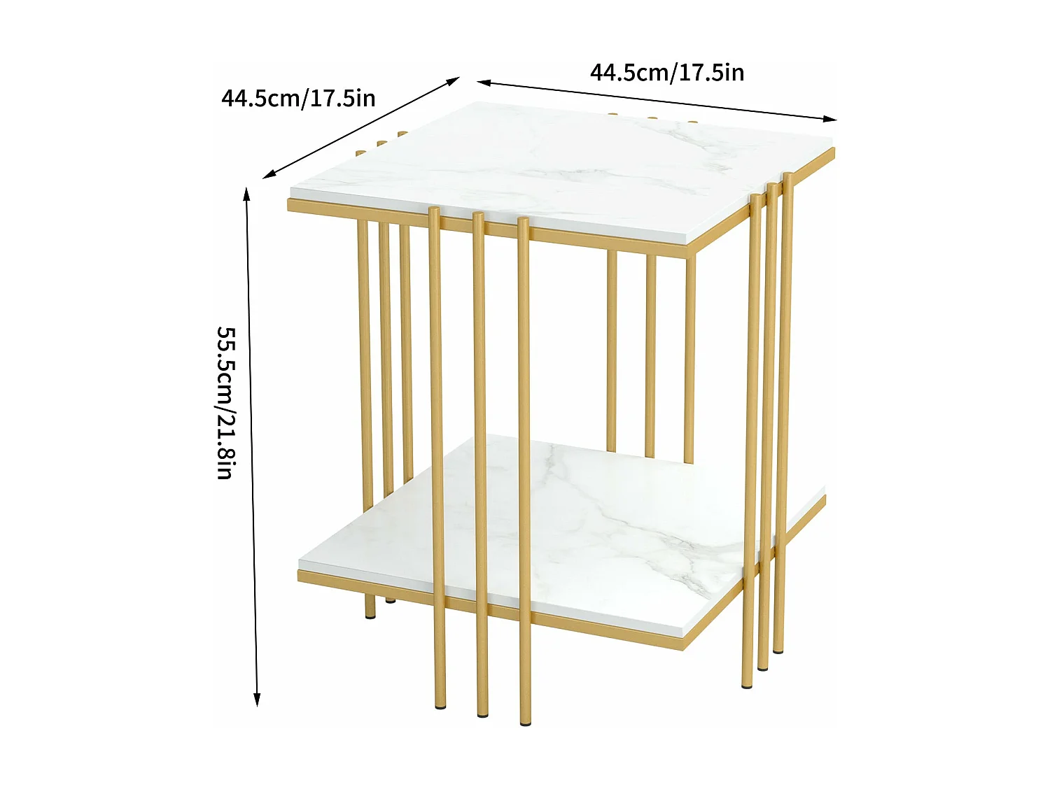 Table d'appoint marbre carrée bout de canapé à 2 niveaux moderne pour salon chambre 45x45x56cm