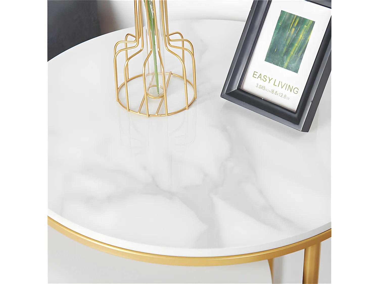 Table d'appoint gigogne ronde blanche marbre bout de canapé pour salon terrasse 45x45x55cm / 40x40x50.5cm