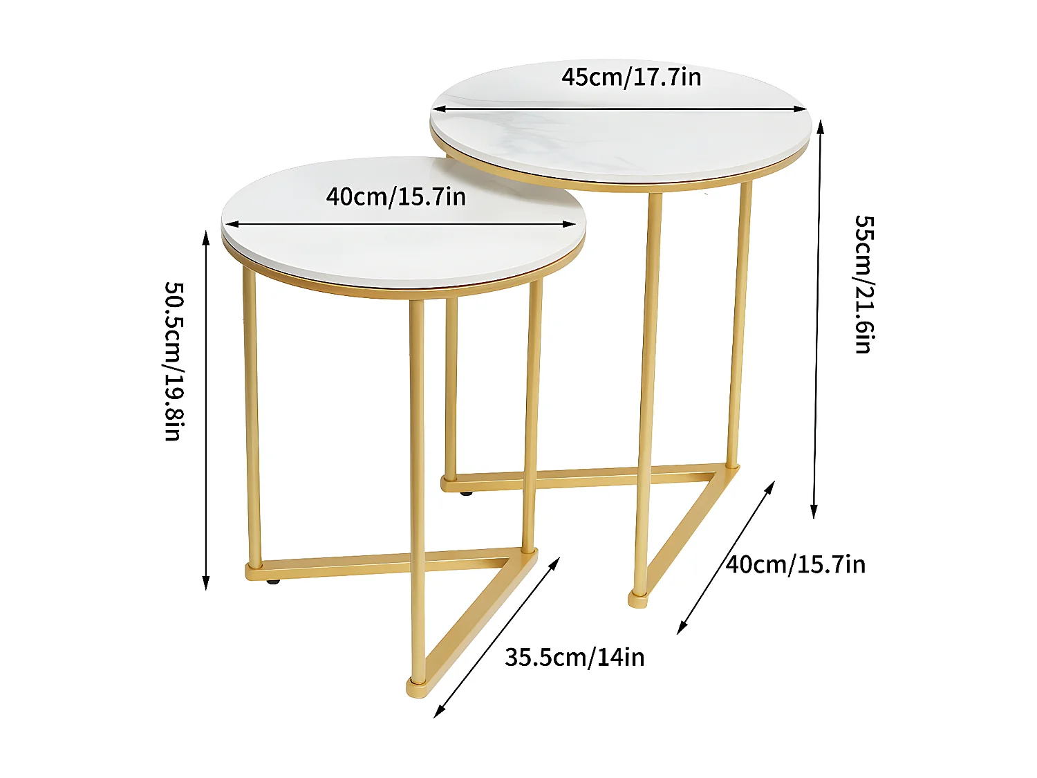 Table d'appoint gigogne ronde blanche marbre bout de canapé pour salon terrasse 45x45x55cm / 40x40x50.5cm