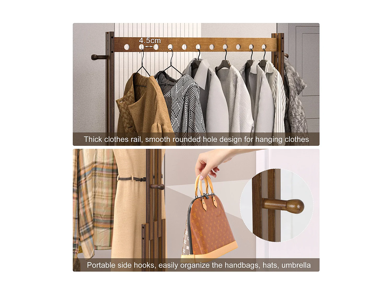 Stabiler Kleiderständer mit Ablage, Garderobenständer auf Rollen, Schlafzimmer Kleiderständer 104x32,2x166cm