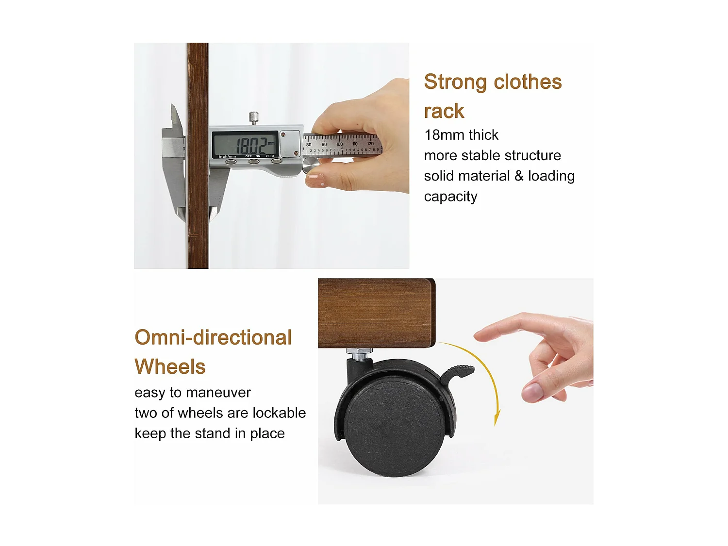 Stabiler Kleiderständer mit Ablage, Garderobenständer auf Rollen, Schlafzimmer Kleiderständer 104x32,2x166cm