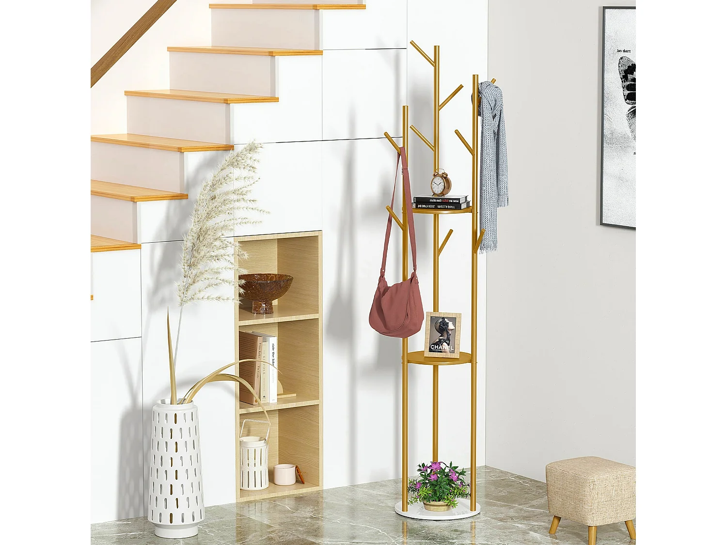 Appendiabiti con piedini in metallo per camera da letto soggiorno 32x32x172,5cm