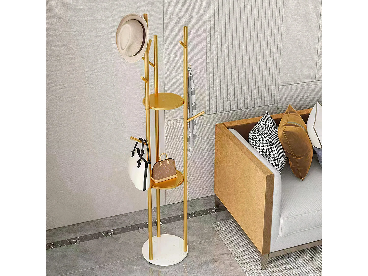 Appendiabiti con piedini in metallo per camera da letto soggiorno 32x32x172,5cm