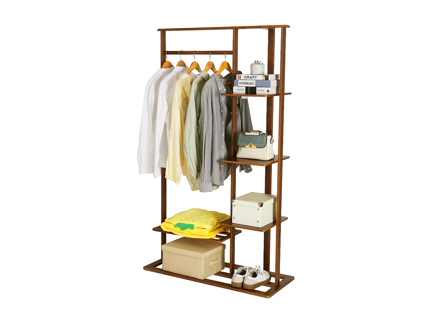 Portant à vêtements solide penderie vetements à 4 étagères porte-vêtement multifonctionnel armoire ouverte 101x41x171cm