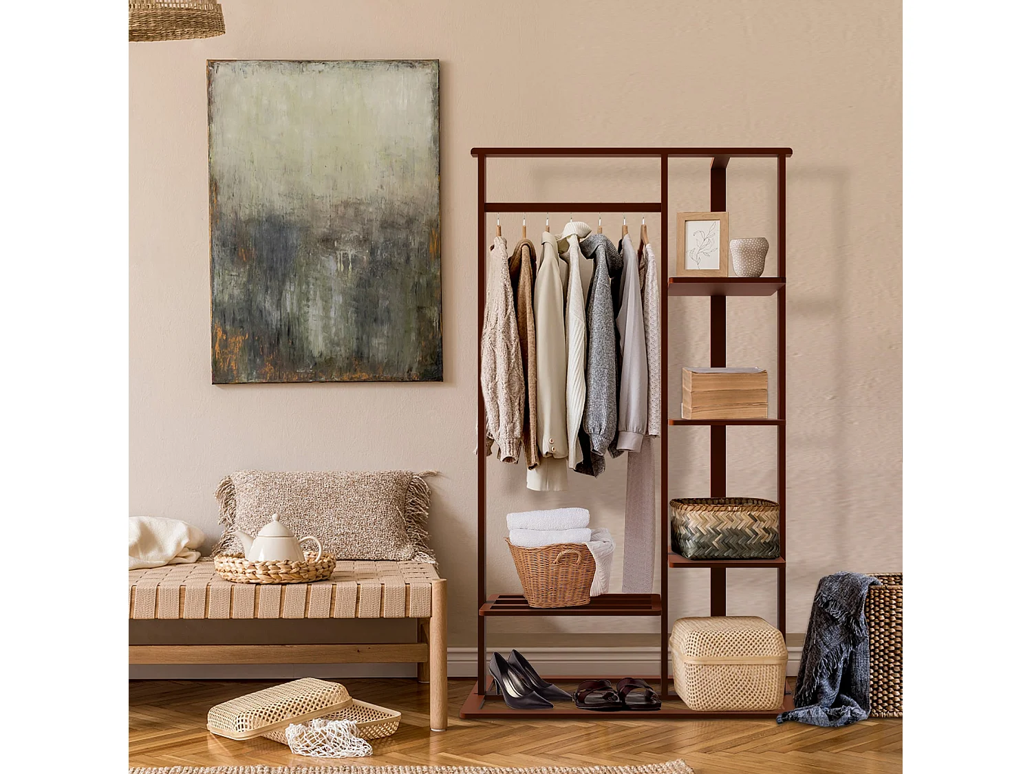 Portant à vêtements solide penderie vetements à 4 étagères porte-vêtement multifonctionnel armoire ouverte 101x41x171cm