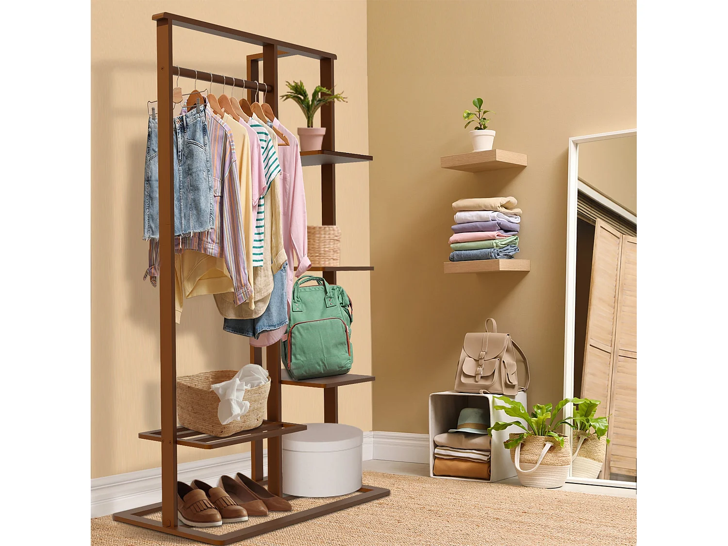 Portant à vêtements solide penderie vetements à 4 étagères porte-vêtement multifonctionnel armoire ouverte 101x41x171cm