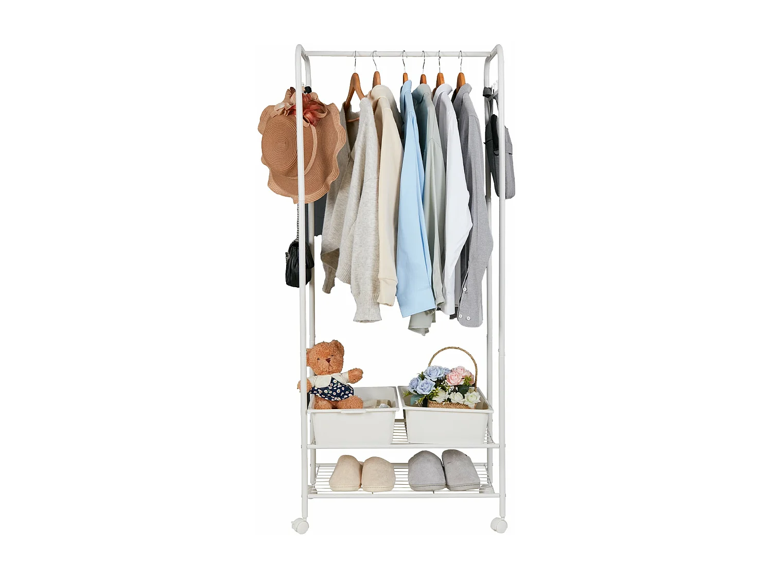 Designer Garderobe mit 3 Ablagen und 8 Haken, massive Garderobe, Garderobenständer für den Eingangsbereich, 39x39x169cm