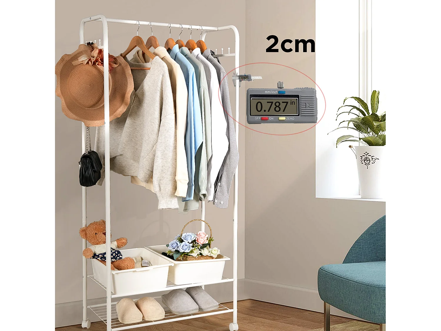 Designer Garderobe mit 3 Ablagen und 8 Haken, massive Garderobe, Garderobenständer für den Eingangsbereich, 39x39x169cm