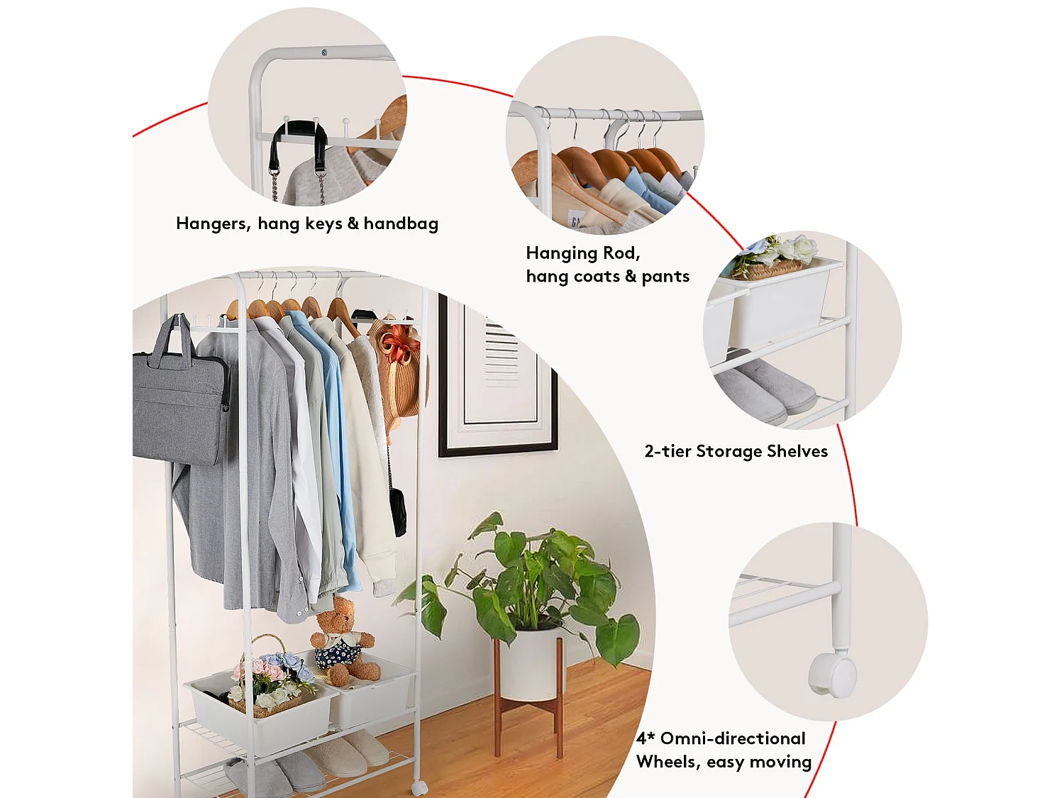 Designer Garderobe mit 3 Ablagen und 8 Haken, massive Garderobe, Garderobenständer für den Eingangsbereich, 39x39x169cm
