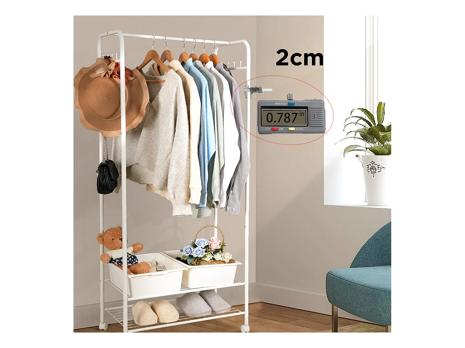 Design kapstok met 3 planken en 8 haken, solide kapstok, halkapstok, 39x39x169cm