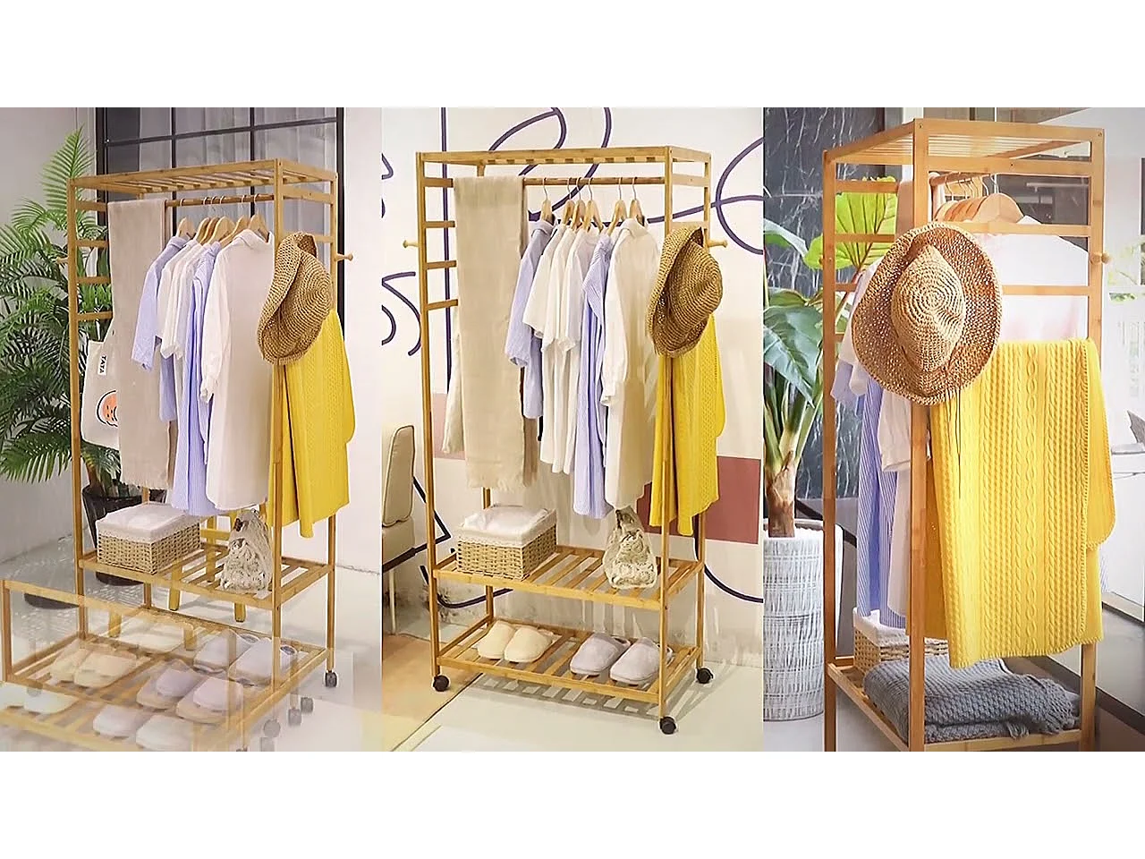 Porte vêtements sur pieds roulant armoire ouverte penderie 78x37x120cm