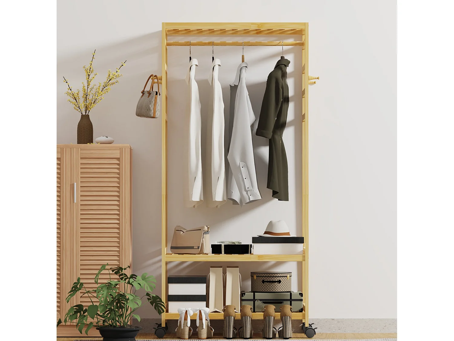 Porte vêtements sur pieds roulant armoire ouverte penderie 78x37x120cm
